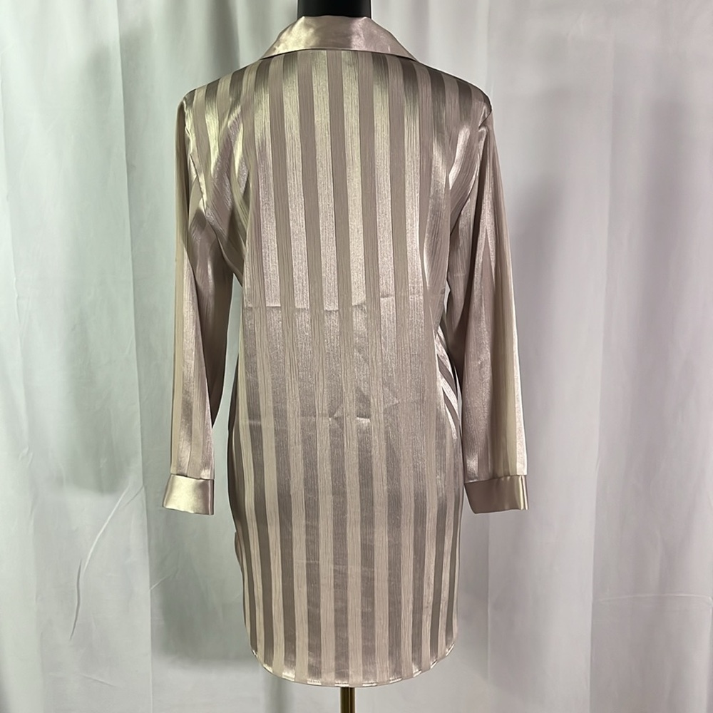 Halston Silver Gray Striped Button Down Sleep Shi… - image 3